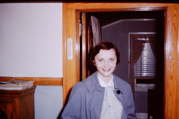 My mother going into the hospital, the night before I was born. Contractions or no contractions, there would be lipstick.