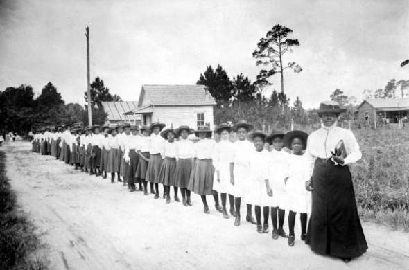 Mary McLeod Bethune with girls from the Literary and Industrial Training School for Negro Girls in Daytona, circa 1905. 
